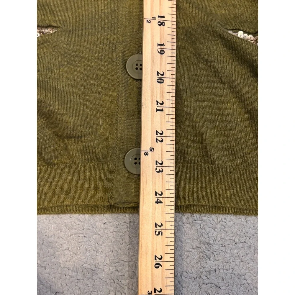 Ann Taylor Loft Cardigan Sweater Womens Small Merino Wool Blend Green V Neck